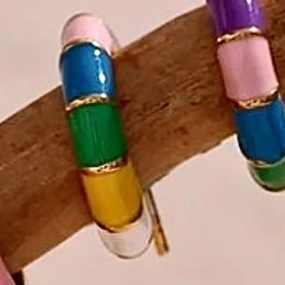 Multicolor Ceramic Mini Hoop Huggie Earring Colorblock Design NIB 18kgold plate